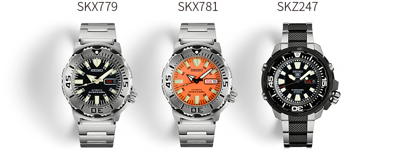 「ブラックモンスター(品番SKX779)」「オレンジモンスター(品番SKX781)」「フランケンモンスター(品番SKZ247)」の写真