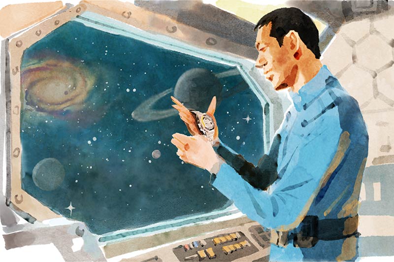 宇宙船に乗った助田のイラスト