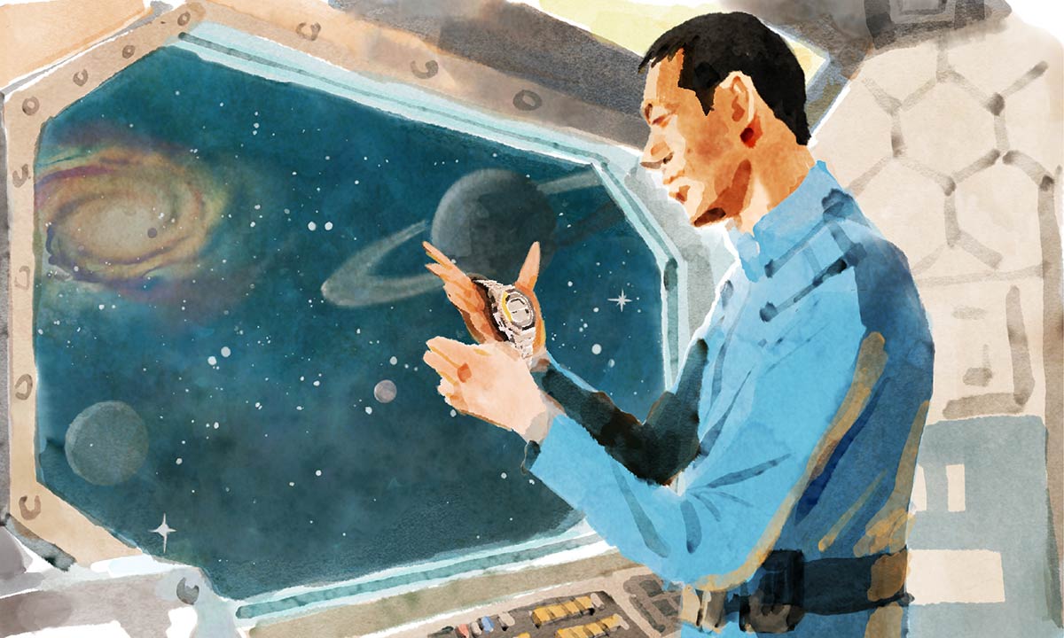 宇宙船に乗った助田のイラスト